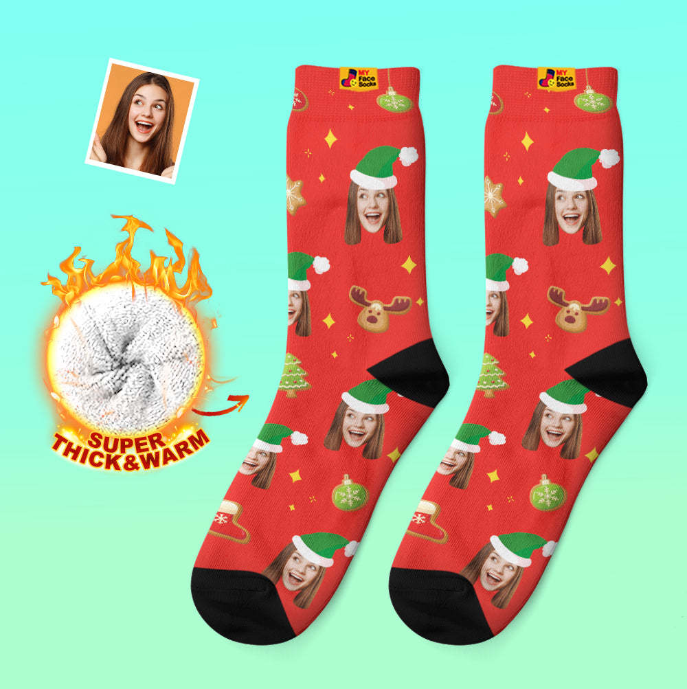 Calcetines Gruesos Personalizados, Calcetines Con Estampado Digital 3d De Foto, Calcetines Cálidos Para Otoño E Invierno, Decoración De Árbol De Navidad, Calcetines Para La Cara, Divertido Regalo De Navidad - MyFaceSocksES