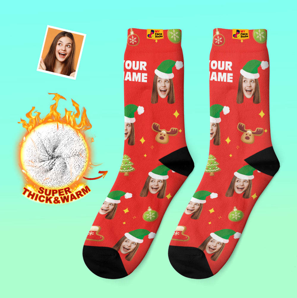 Calcetines Gruesos Personalizados, Calcetines Con Estampado Digital 3d De Foto, Calcetines Cálidos Para Otoño E Invierno, Decoración De Árbol De Navidad, Calcetines Para La Cara, Divertido Regalo De Navidad - MyFaceSocksES