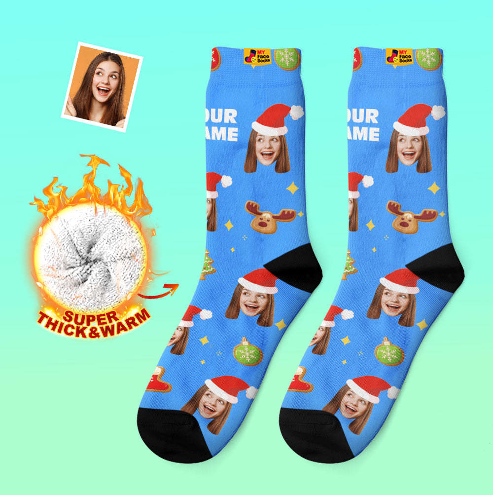 Calcetines Gruesos Personalizados, Calcetines Con Estampado Digital 3d De Foto, Calcetines Cálidos Para Otoño E Invierno, Decoración De Árbol De Navidad, Calcetines Para La Cara, Divertido Regalo De Navidad - MyFaceSocksES