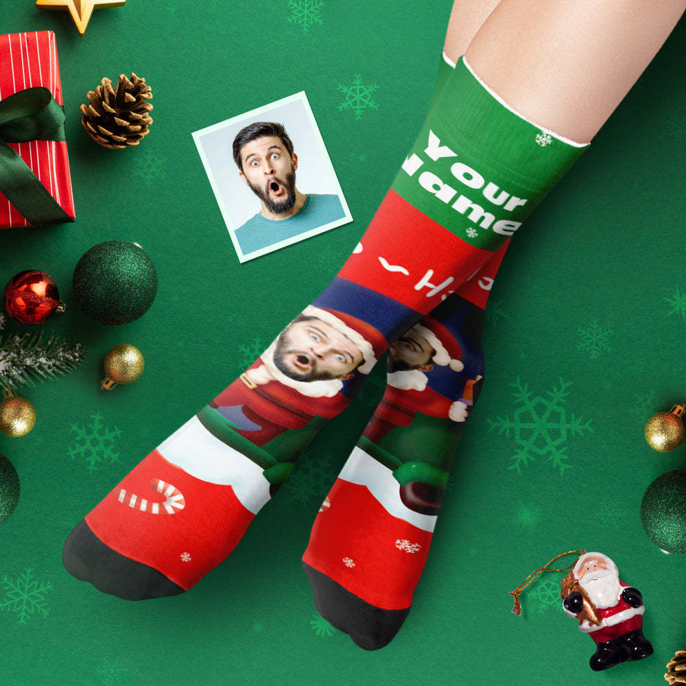 Calcetines Gruesos Personalizados Foto Otoño Invierno Calcetines Cálidos Sombreros De Papá Noel Calcetines De Regalo De Navidad Ho Ho - MyFaceSocksES