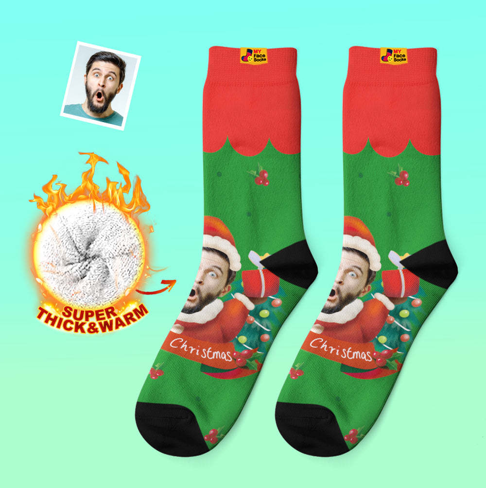 Calcetines Gruesos Personalizados Foto Otoño Invierno Calcetines Cálidos Sombreros De Papá Noel Calcetines De Regalo De Navidad Campanas De Navidad - MyFaceSocksES