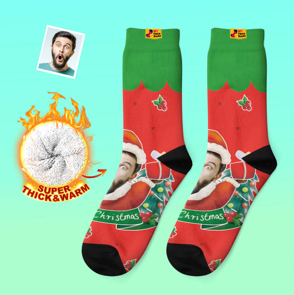 Calcetines Gruesos Personalizados Foto Otoño Invierno Calcetines Cálidos Sombreros De Papá Noel Calcetines De Regalo De Navidad Campanas De Navidad - MyFaceSocksES