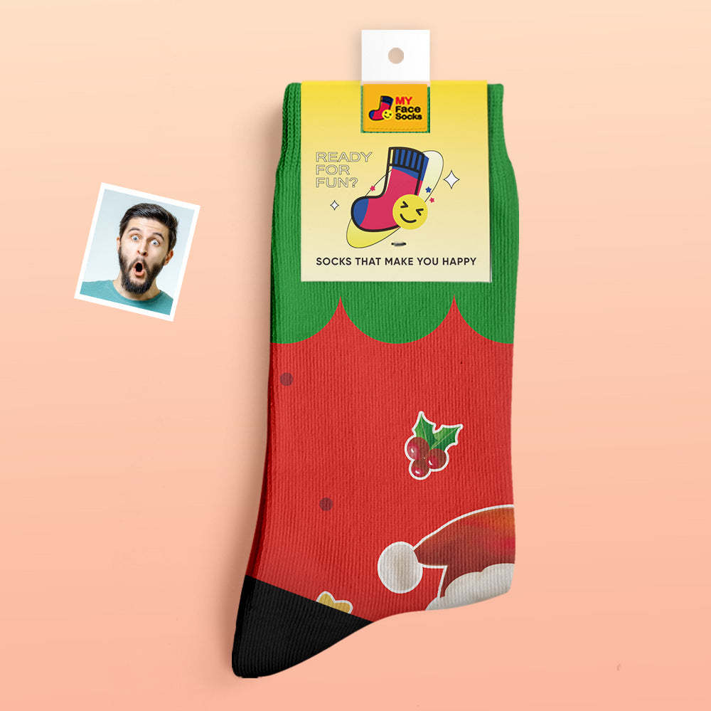 Calcetines Gruesos Personalizados Foto Otoño Invierno Calcetines Cálidos Sombreros De Papá Noel Calcetines De Regalo De Navidad Campanas De Navidad - MyFaceSocksES