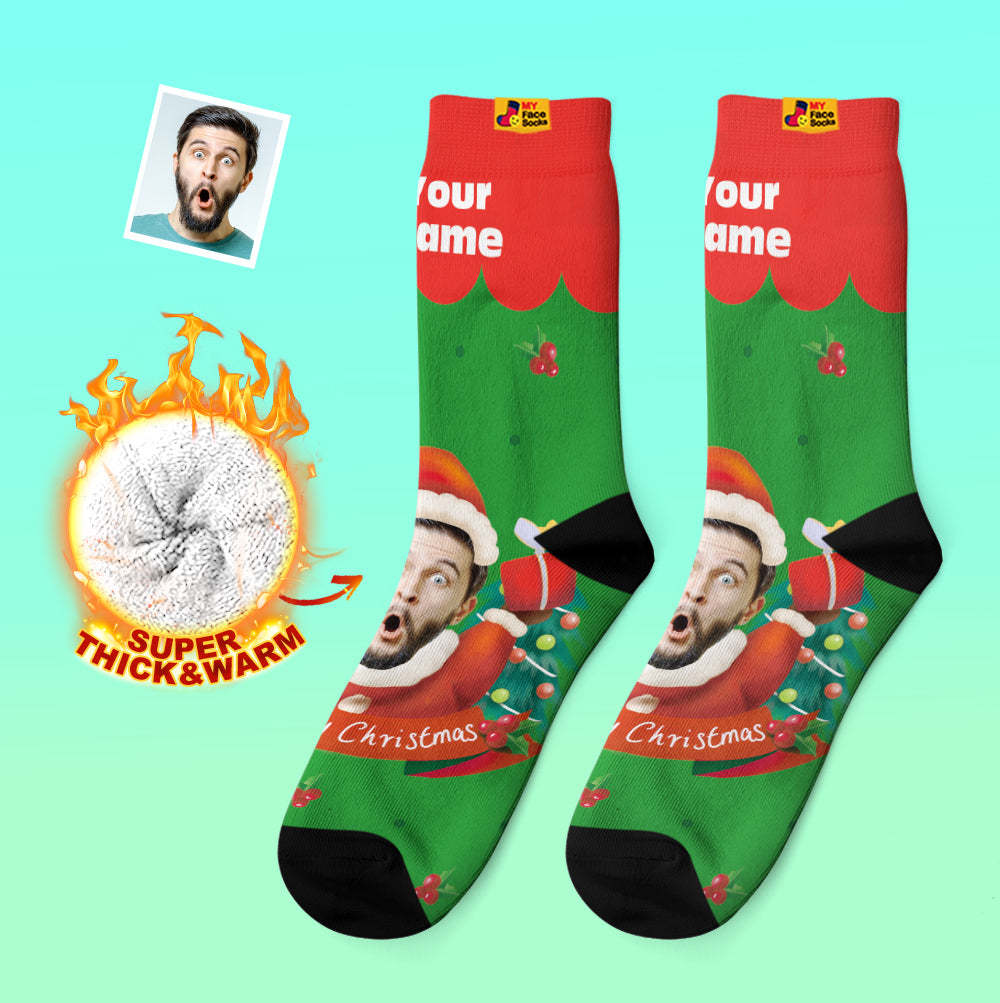 Calcetines Gruesos Personalizados Foto Otoño Invierno Calcetines Cálidos Sombreros De Papá Noel Calcetines De Regalo De Navidad Campanas De Navidad - MyFaceSocksES