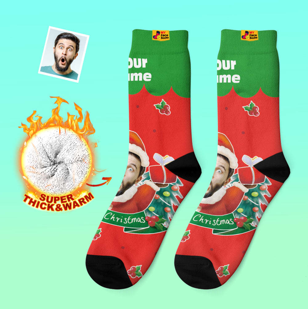 Calcetines Gruesos Personalizados Foto Otoño Invierno Calcetines Cálidos Sombreros De Papá Noel Calcetines De Regalo De Navidad Campanas De Navidad - MyFaceSocksES