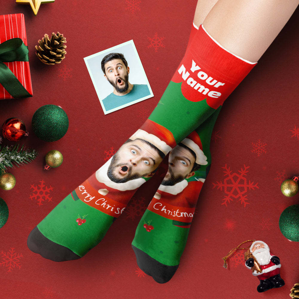 Calcetines Gruesos Personalizados Foto Otoño Invierno Calcetines Cálidos Sombreros De Papá Noel Calcetines De Regalo De Navidad Campanas De Navidad - MyFaceSocksES