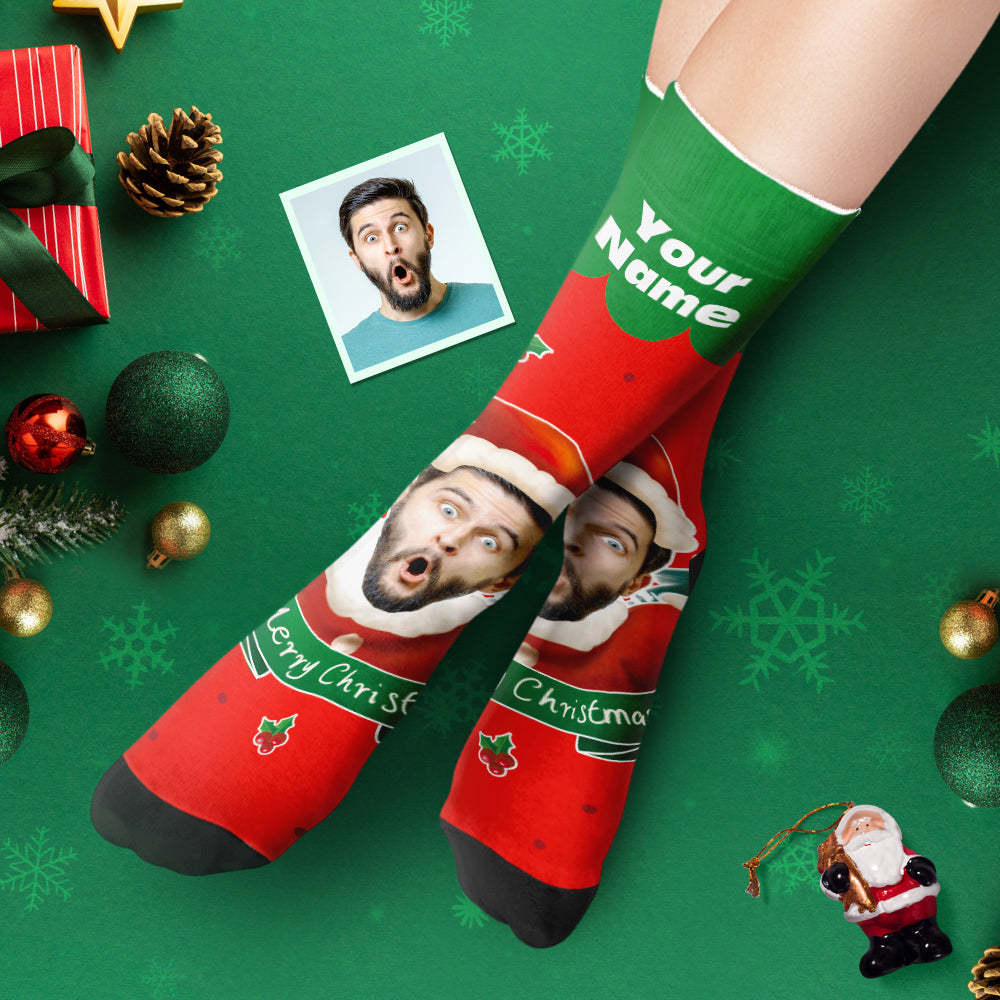 Calcetines Gruesos Personalizados Foto Otoño Invierno Calcetines Cálidos Sombreros De Papá Noel Calcetines De Regalo De Navidad Campanas De Navidad - MyFaceSocksES