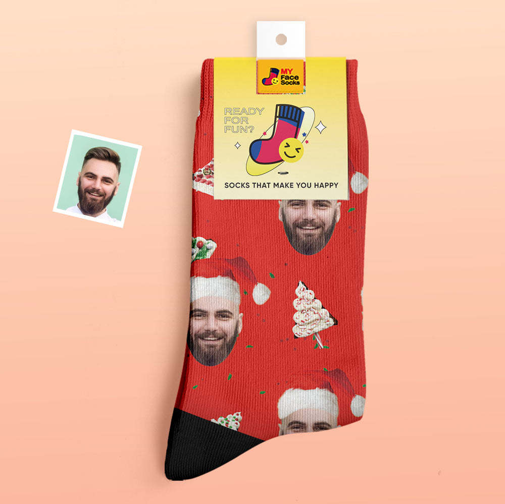 Calcetines Gruesos Personalizados Foto Otoño Invierno Calcetines Cálidos Calcetines De Pastel De Navidad Feliz Navidad - MyFaceSocksES