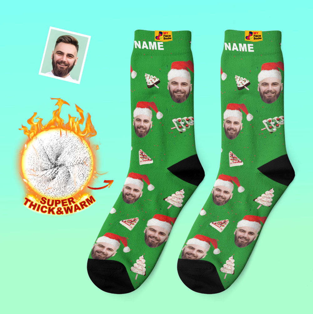 Calcetines Gruesos Personalizados Foto Otoño Invierno Calcetines Cálidos Calcetines De Pastel De Navidad Feliz Navidad - MyFaceSocksES