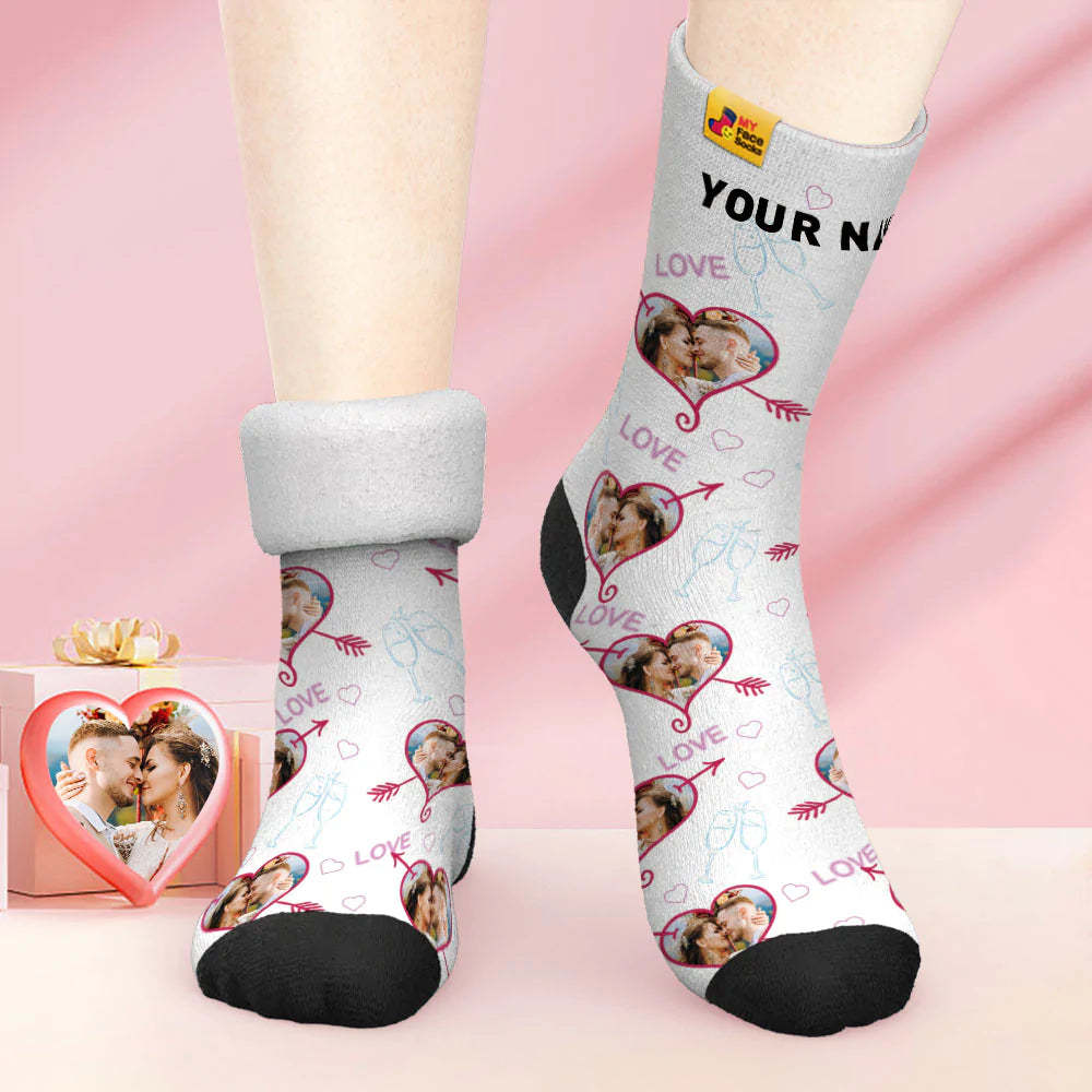 Calcetines Gruesos Personalizados Con Foto, Regalo De San Valentín, Calcetines Cálidos, Calcetines Con Cara De Corazón Y Amor - MyFaceSocksES