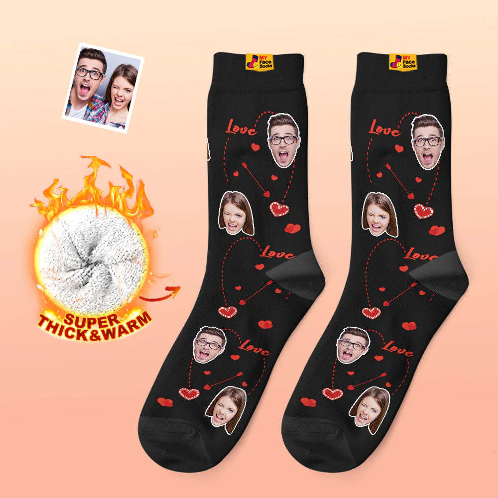 Calcetines Gruesos Personalizados Con Foto, Regalos Para El Día De San Valentín, Calcetines Cálidos, Calcetines Con Cara De Corazón Y Amor - MyFaceSocksES