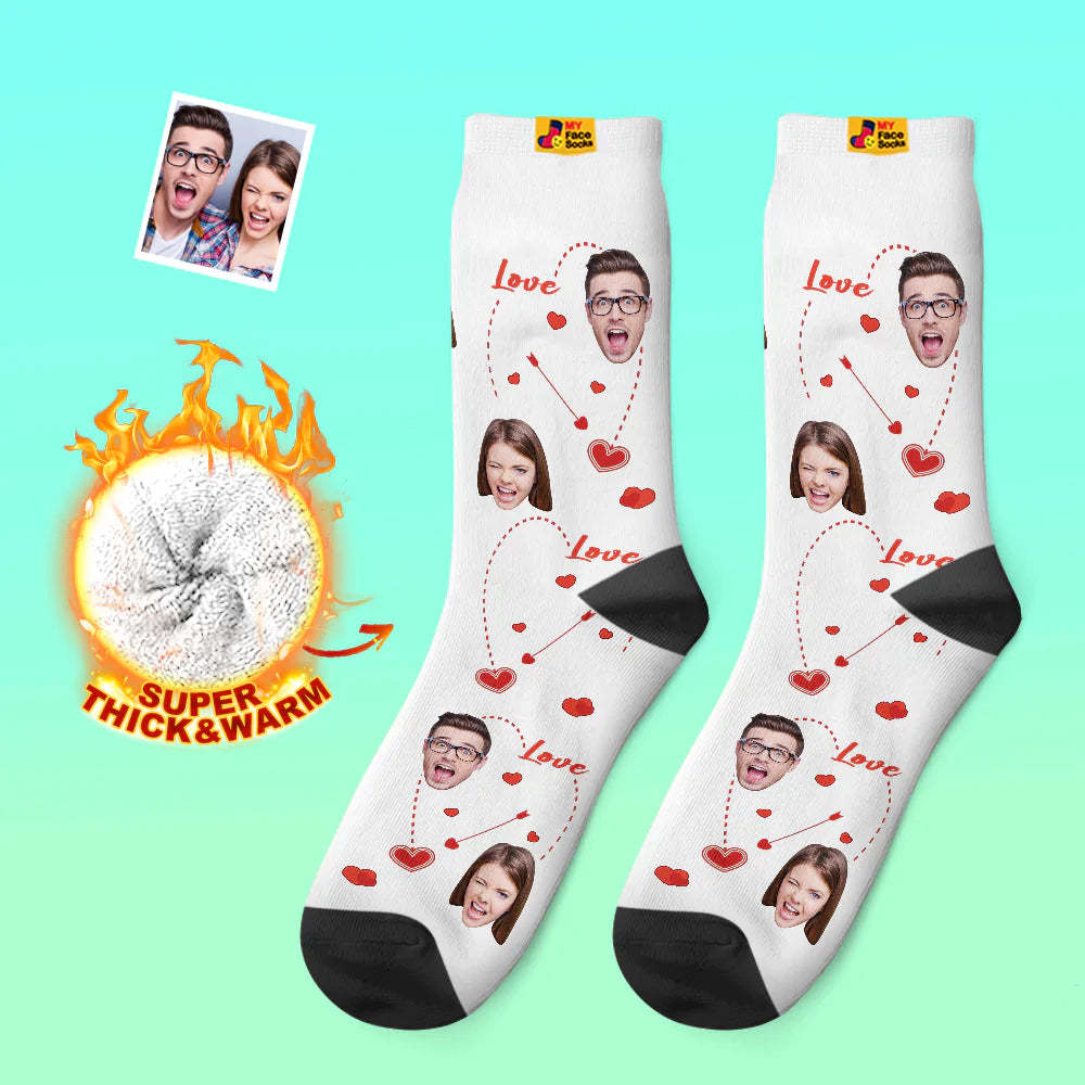 Calcetines Gruesos Personalizados Con Foto, Regalos Para El Día De San Valentín, Calcetines Cálidos, Calcetines Con Cara De Corazón Y Amor - MyFaceSocksES