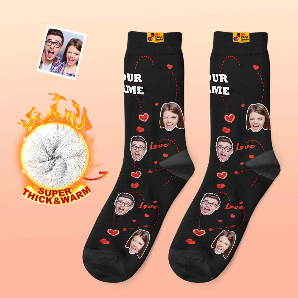 Calcetines Gruesos Personalizados Con Foto, Regalos Para El Día De San Valentín, Calcetines Cálidos, Calcetines Con Cara De Corazón Y Amor - MyFaceSocksES