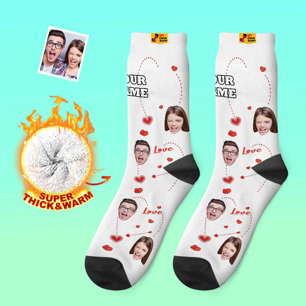 Calcetines Gruesos Personalizados Con Foto, Regalos Para El Día De San Valentín, Calcetines Cálidos, Calcetines Con Cara De Corazón Y Amor - MyFaceSocksES