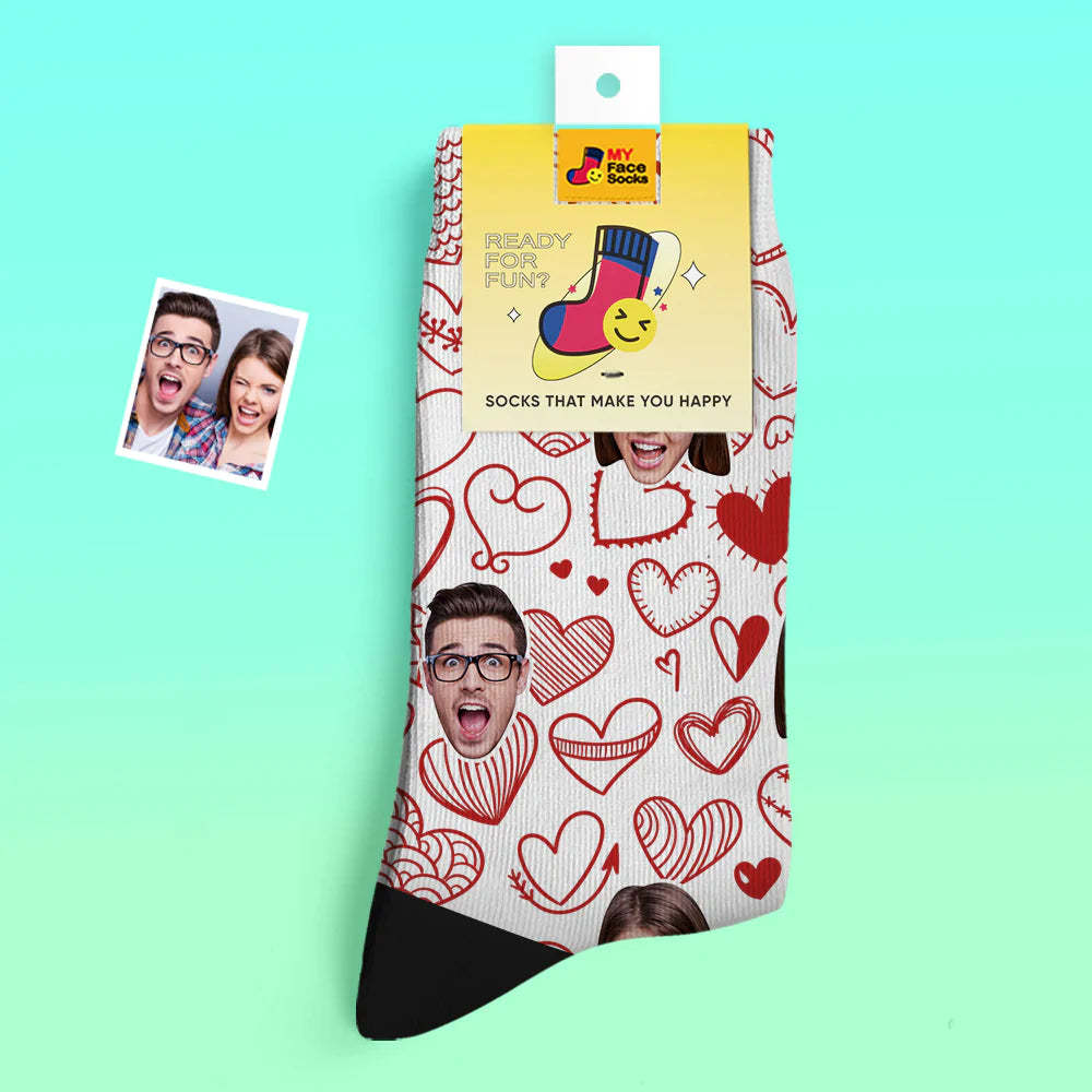 Calcetines Gruesos Personalizados Con Foto Regalo De San Valentín Calcetines Cálidos Corazones Revoloteando Calcetines En Toda La Cara - MyFaceSocksES