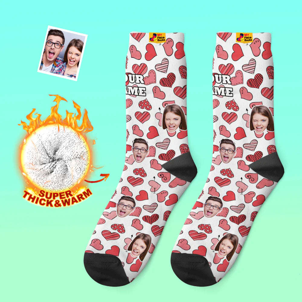 Calcetines Gruesos Personalizados Para Fotos, Calcetines Cálidos Para Regalo De San Valentín, Varios Calcetines Con Cara De Corazones - MyFaceSocksES