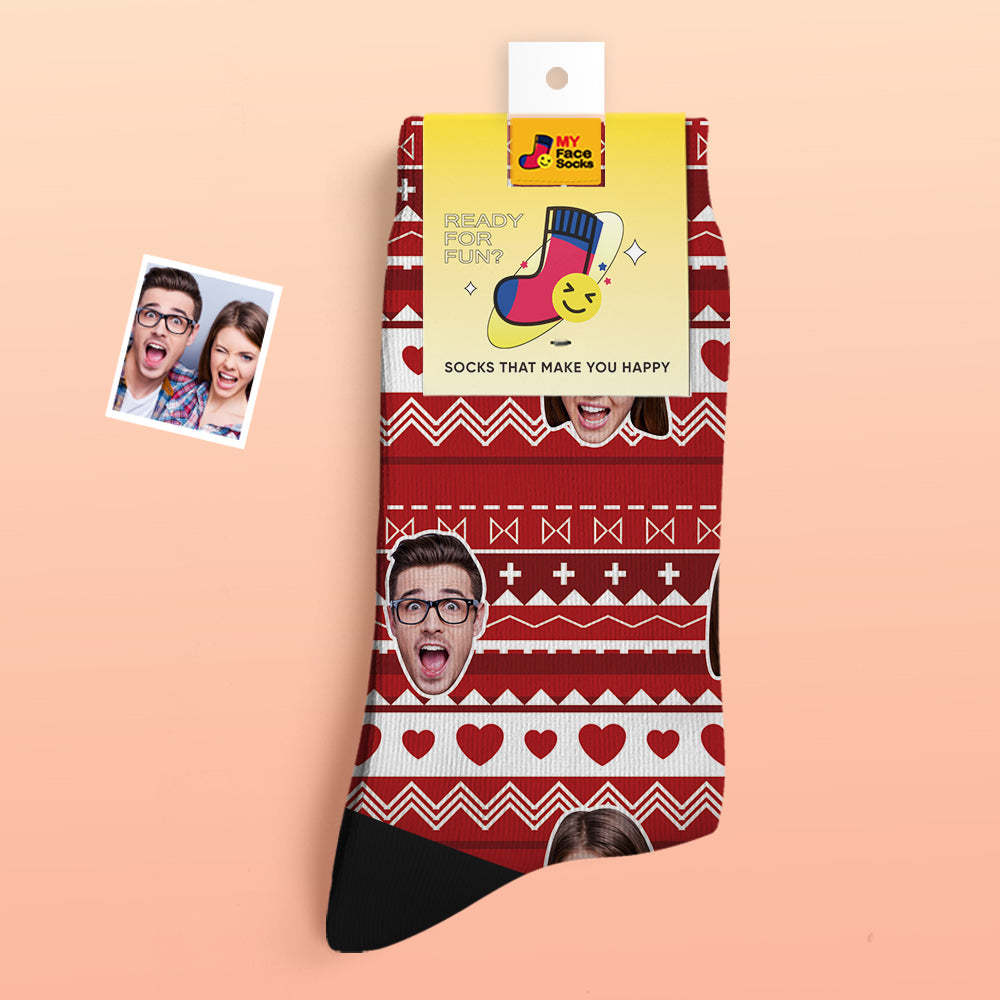 Calcetines Gruesos Personalizados Con Foto, Regalos Para El Día De San Valentín, Calcetines Cálidos, Calcetines Divertidos Con Cara De Corazón - MyFaceSocksES