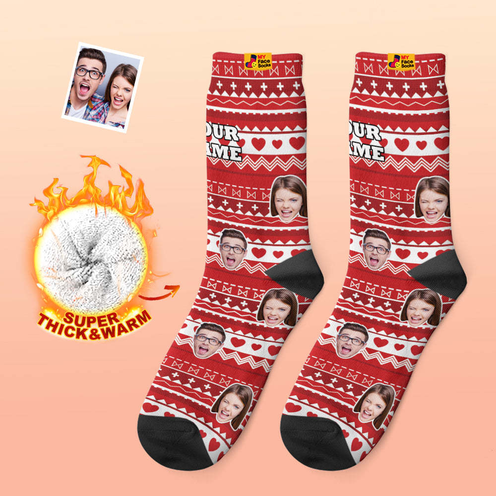 Calcetines Gruesos Personalizados Con Foto, Regalos Para El Día De San Valentín, Calcetines Cálidos, Calcetines Divertidos Con Cara De Corazón - MyFaceSocksES