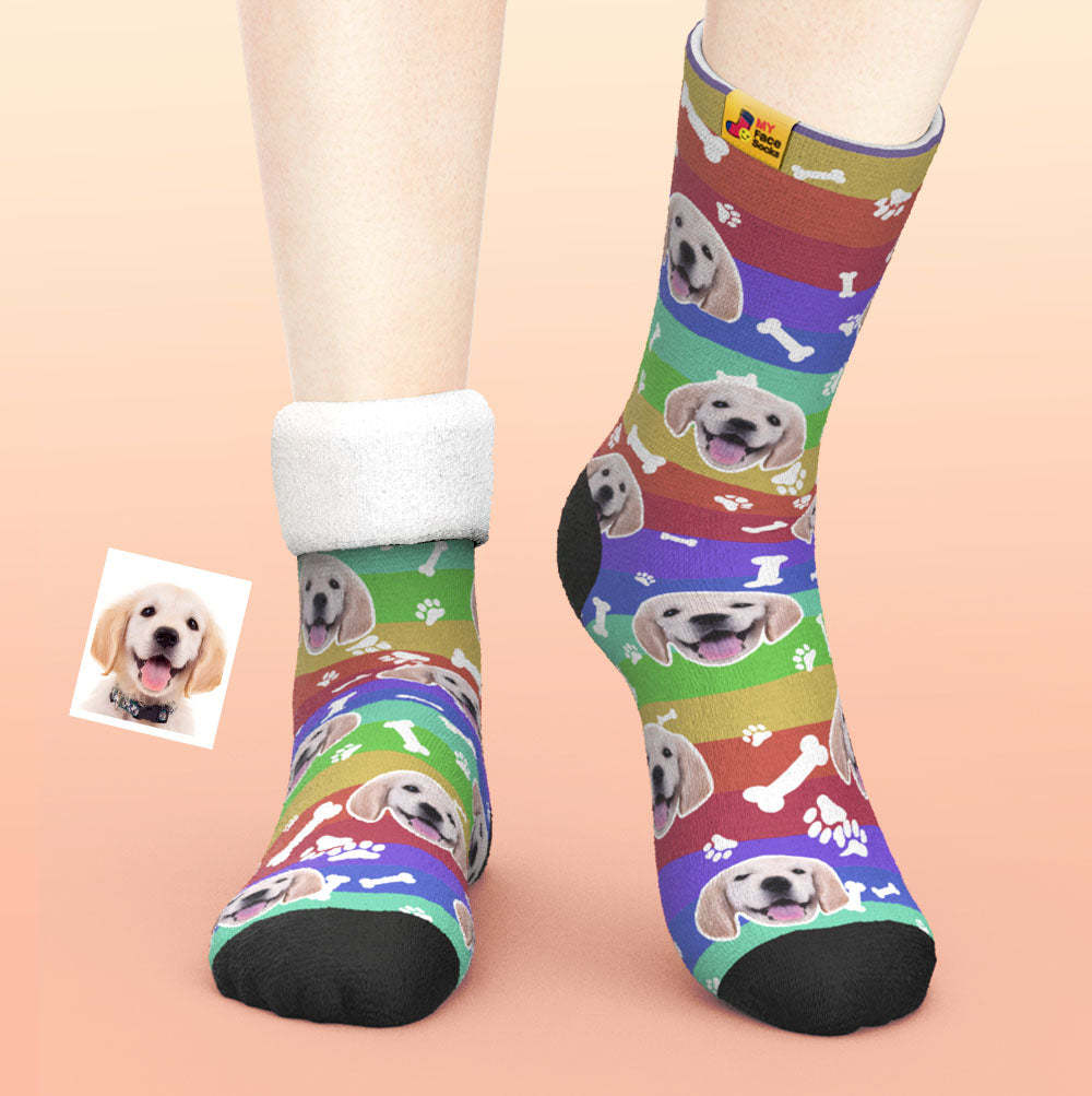 Calcetines Gruesos Personalizados Foto 3d Calcetines Impresos Digitales Otoño Invierno Calcetines Cálidos Rainbow Dog - MyFaceSocksES