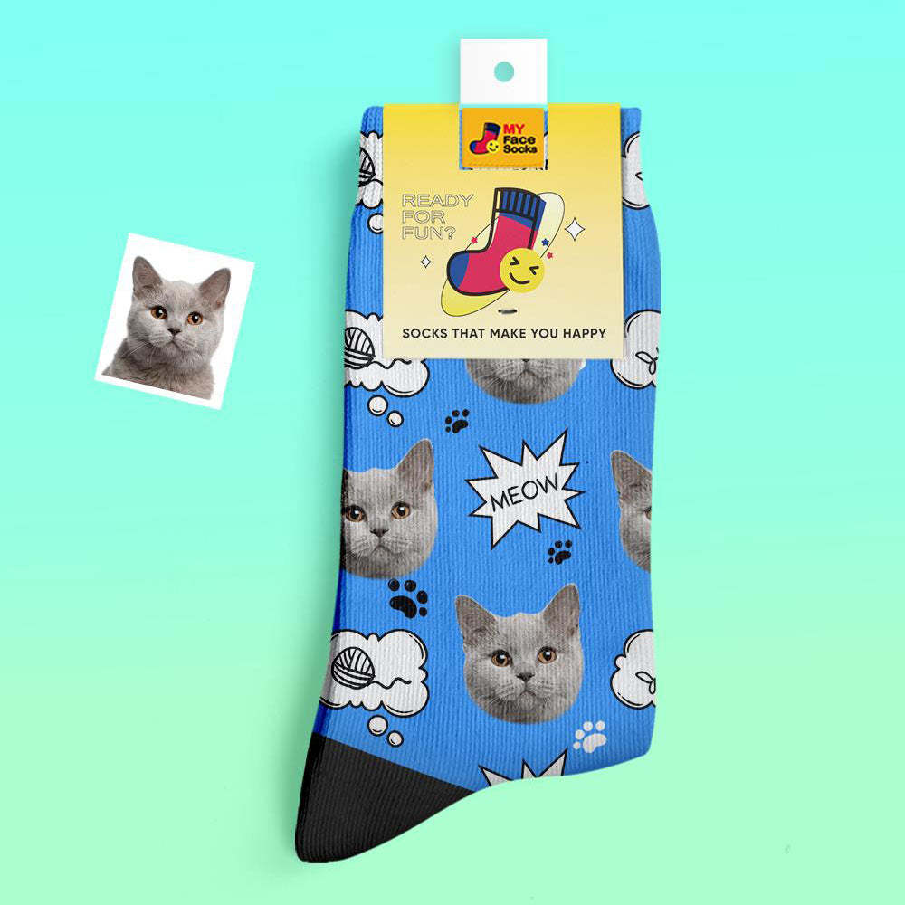 Calcetines Gruesos Personalizados Foto 3d Calcetines Impresos Digitales Otoño Invierno Calcetines Cálidos Cat Meow - MyFaceSocksES