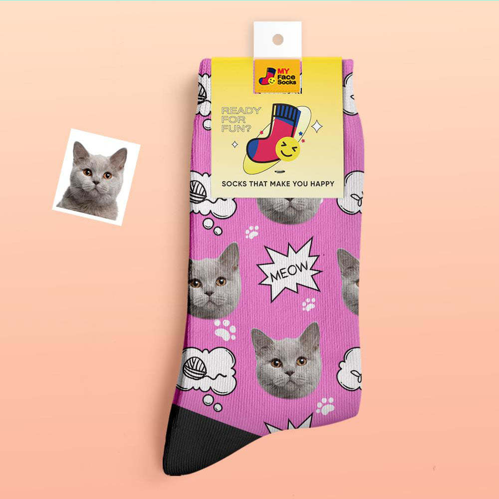 Calcetines Gruesos Personalizados Foto 3d Calcetines Impresos Digitales Otoño Invierno Calcetines Cálidos Cat Meow - MyFaceSocksES