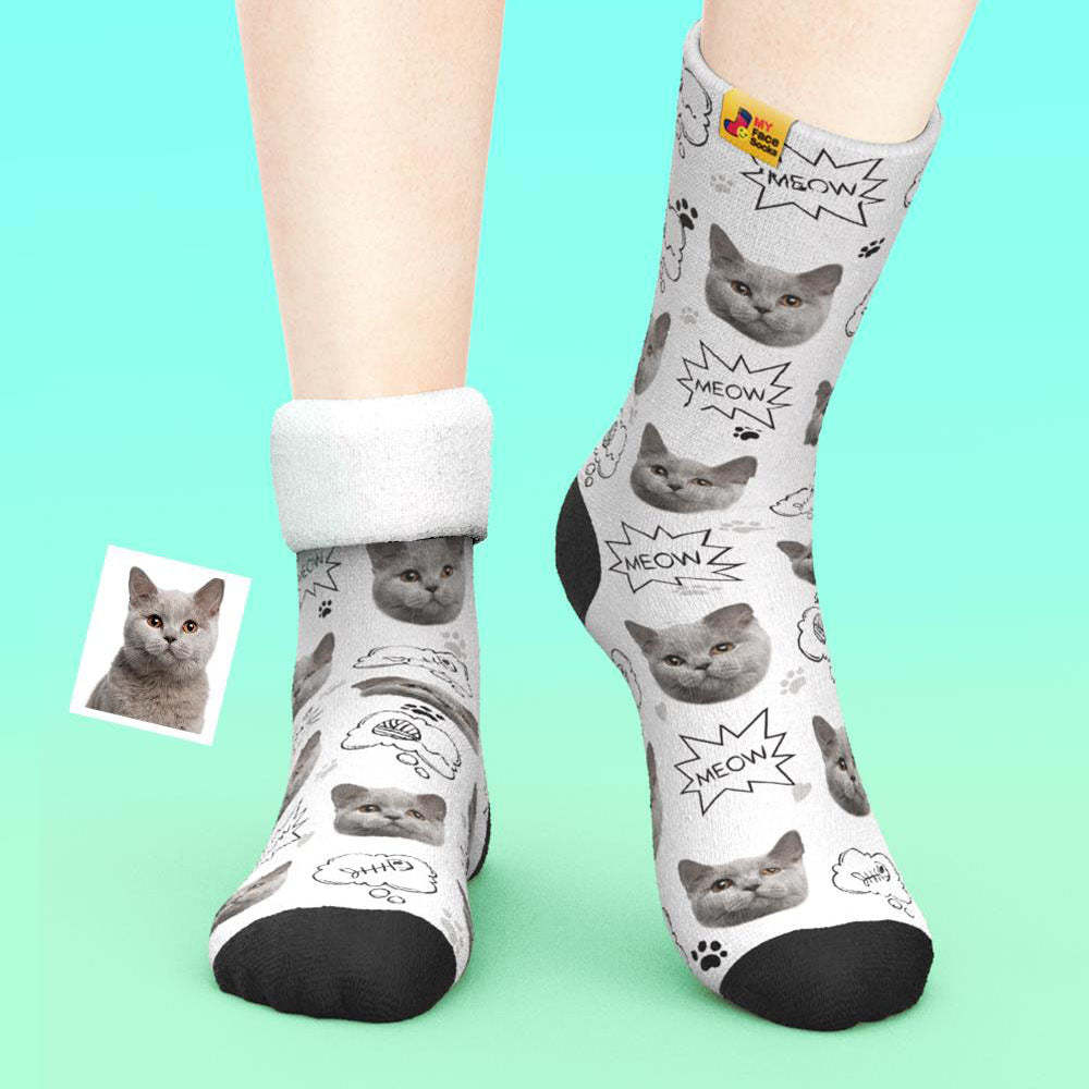 Calcetines Gruesos Personalizados Foto 3d Calcetines Impresos Digitales Otoño Invierno Calcetines Cálidos Cat Meow - MyFaceSocksES