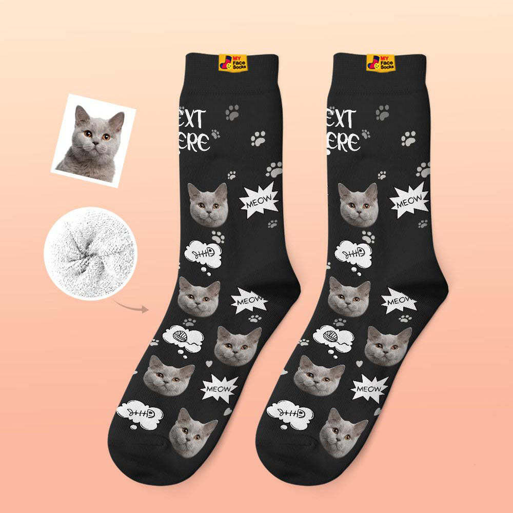 Calcetines Gruesos Personalizados Foto 3d Calcetines Impresos Digitales Otoño Invierno Calcetines Cálidos Cat Meow - MyFaceSocksES