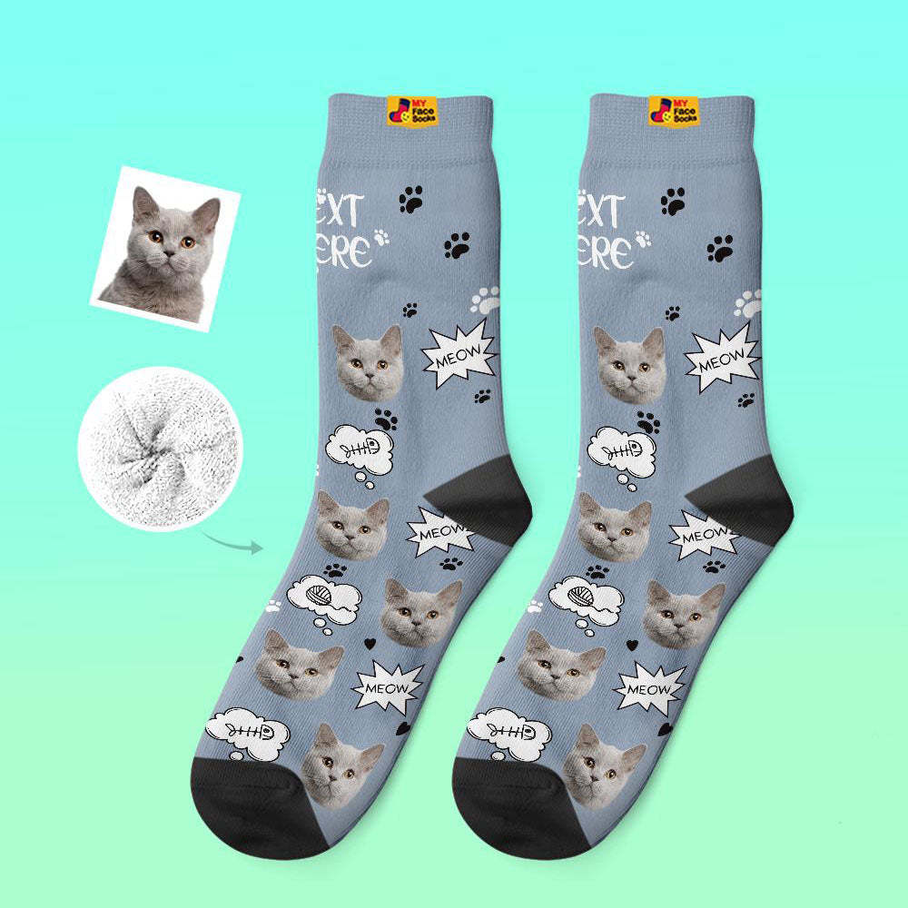 Calcetines Gruesos Personalizados Foto 3d Calcetines Impresos Digitales Otoño Invierno Calcetines Cálidos Cat Meow - MyFaceSocksES