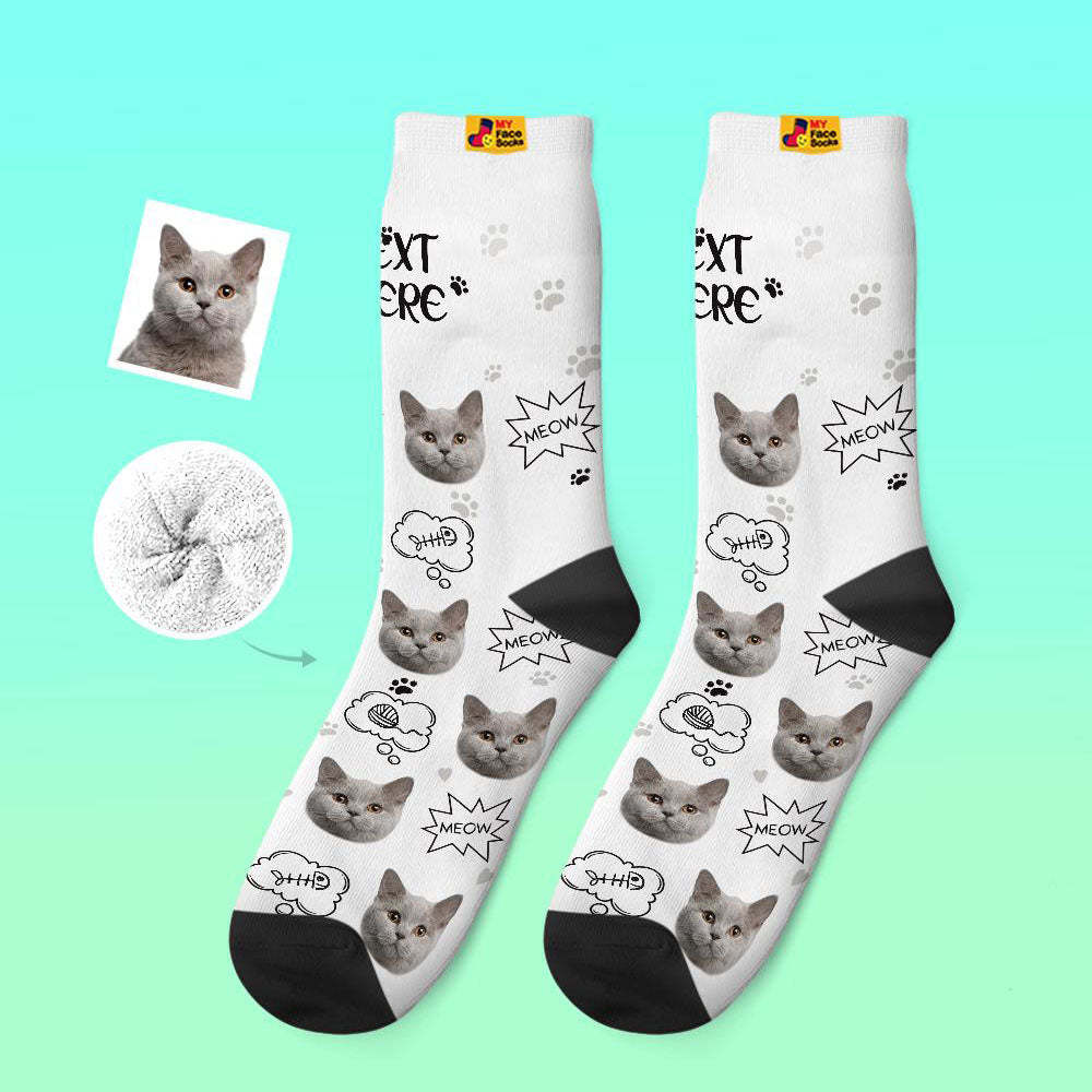 Calcetines Gruesos Personalizados Foto 3d Calcetines Impresos Digitales Otoño Invierno Calcetines Cálidos Cat Meow - MyFaceSocksES