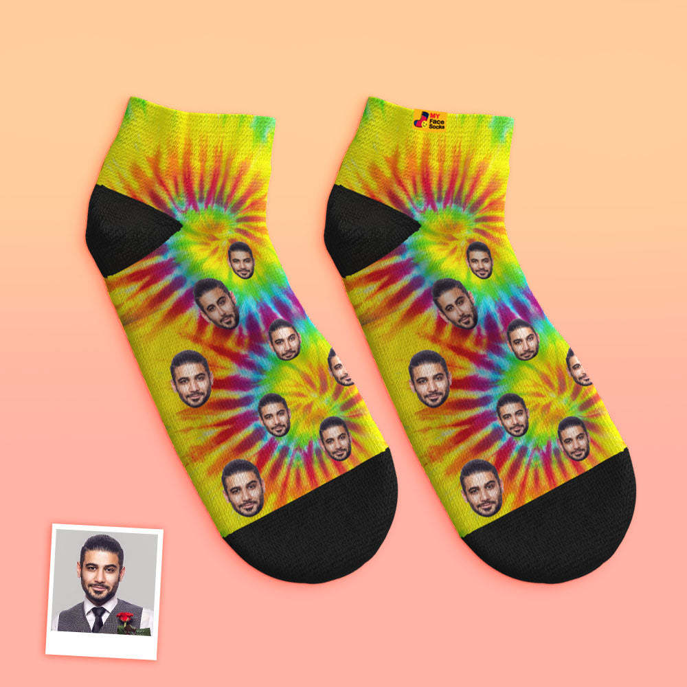 Calcetines Tobilleros De Corte Bajo Personalizados Tie Dye - MyFaceSocksES