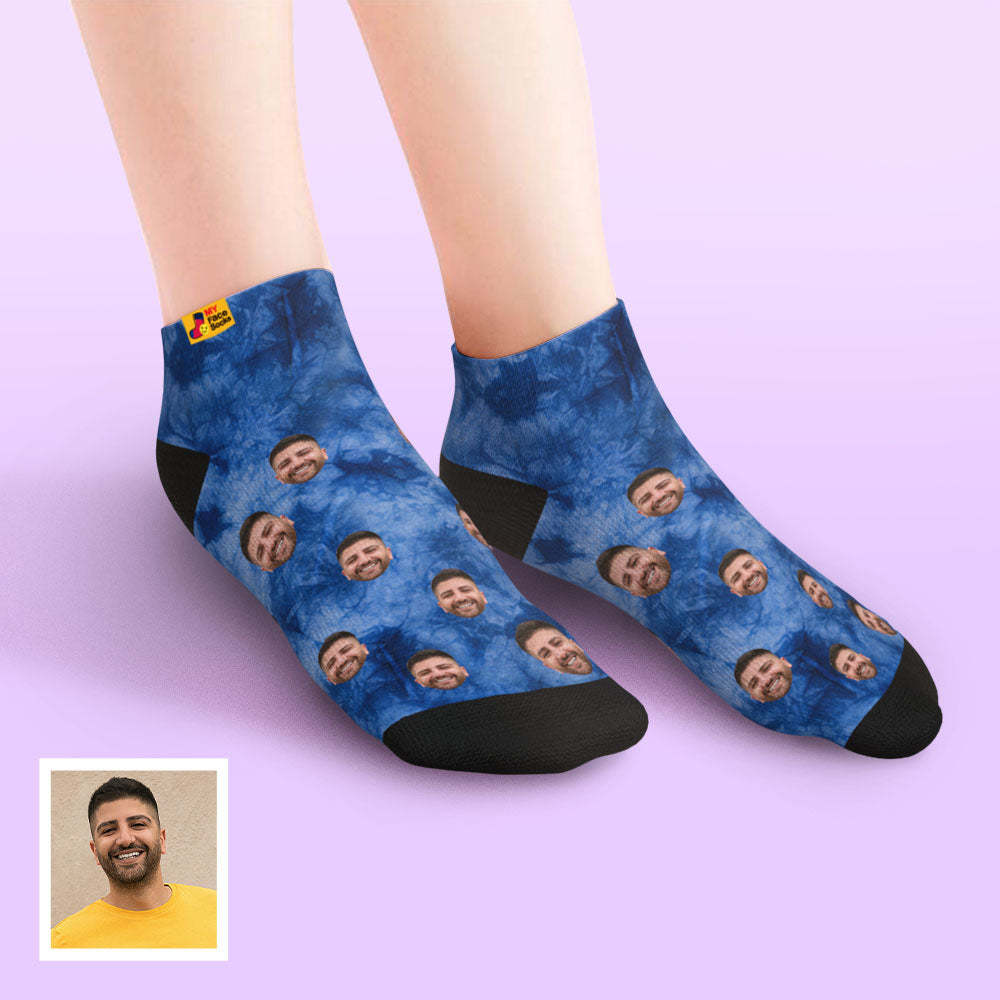 Calcetines Tobilleros De Corte Bajo Estilo Tie Dye Personalizados Teñidos Con Hielo - MyFaceSocksES