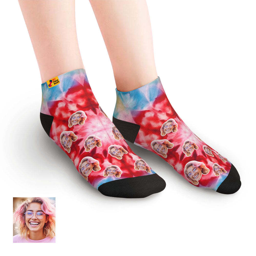 Calcetines Tobilleros De Corte Bajo Personalizados Ice Dyed Pink Blue - MyFaceSocksES