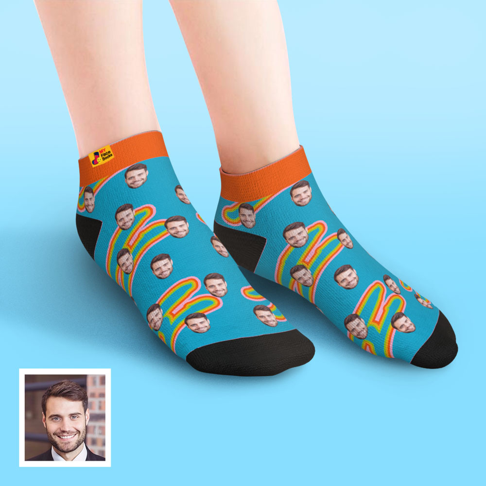 Calcetines Tobilleros De Corte Bajo Personalizados Calcetines De Cara Personalizados Funny Blue - MyFaceSocksES