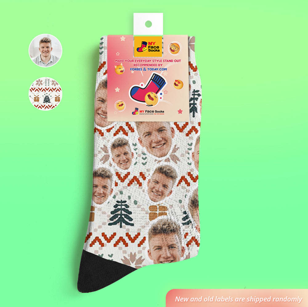 Calcetines De Cara Personalizados Agregue Imágenes Y Nombre Diseño De Patrón De Punto De Navidad Calcetines Suaves Transpirables De Vacaciones - MyFaceSocksES
