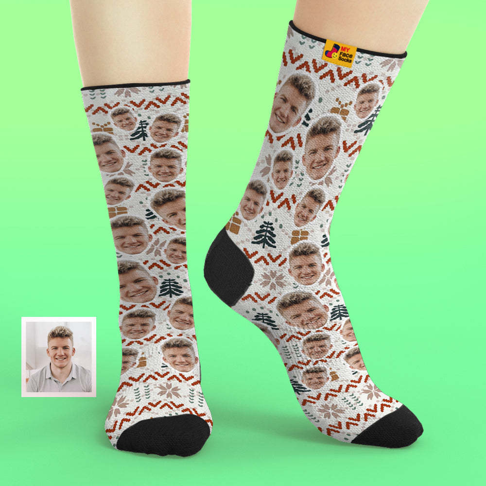 Calcetines De Cara Personalizados Agregue Imágenes Y Nombre Diseño De Patrón De Punto De Navidad Calcetines Suaves Transpirables De Vacaciones - MyFaceSocksES