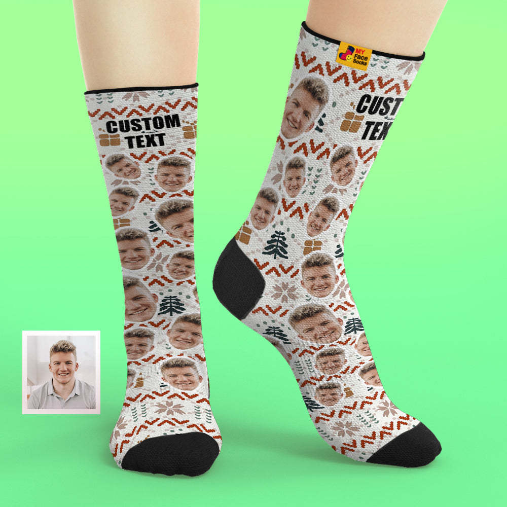 Calcetines De Cara Personalizados Agregue Imágenes Y Nombre Diseño De Patrón De Punto De Navidad Calcetines Suaves Transpirables De Vacaciones - MyFaceSocksES