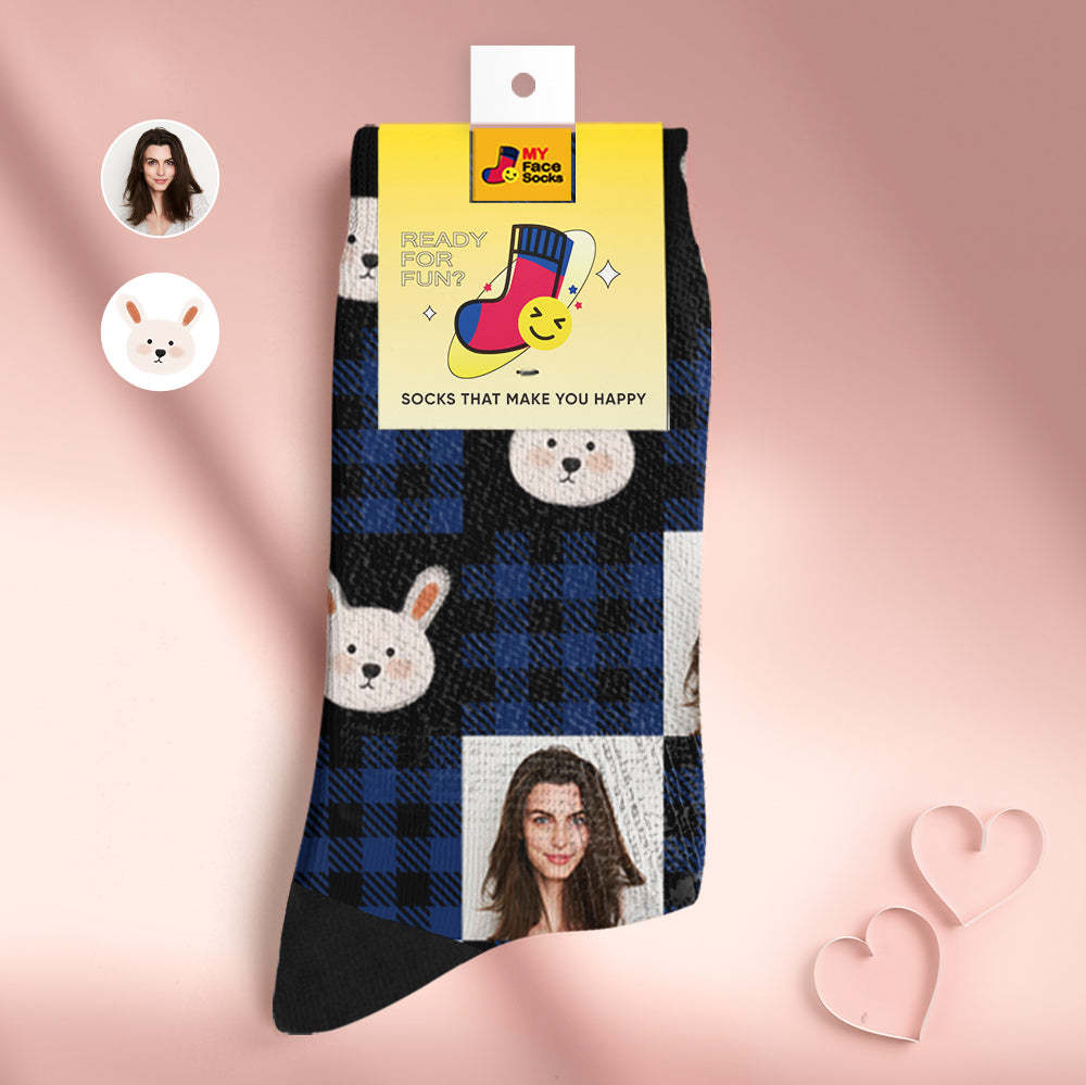 Calcetines Transpirables Personalizados Para La Cara, Calcetines Suaves Personalizados, Regalos Para El Amante-lindo Conejo - MyFaceSocksES