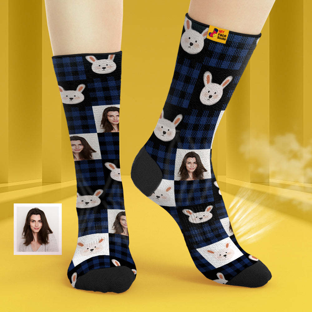 Calcetines Transpirables Personalizados Para La Cara, Calcetines Suaves Personalizados, Regalos Para El Amante-lindo Conejo - MyFaceSocksES