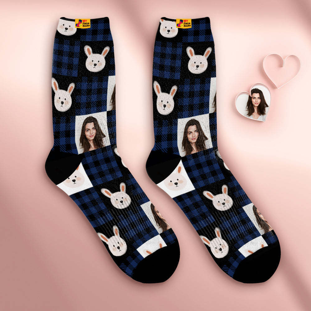 Calcetines Transpirables Personalizados Para La Cara, Calcetines Suaves Personalizados, Regalos Para El Amante-lindo Conejo - MyFaceSocksES