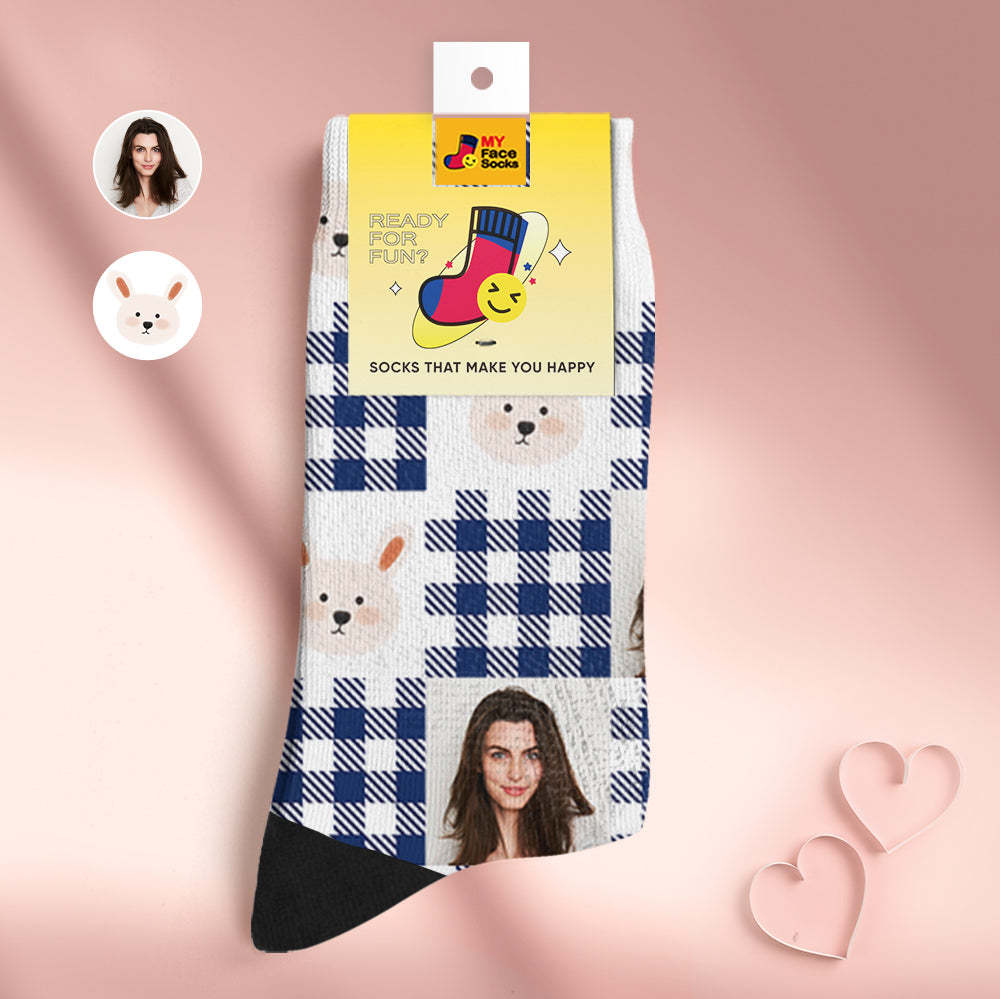 Calcetines Transpirables Personalizados Para La Cara, Calcetines Suaves Personalizados, Regalos Para El Amante-lindo Conejo - MyFaceSocksES