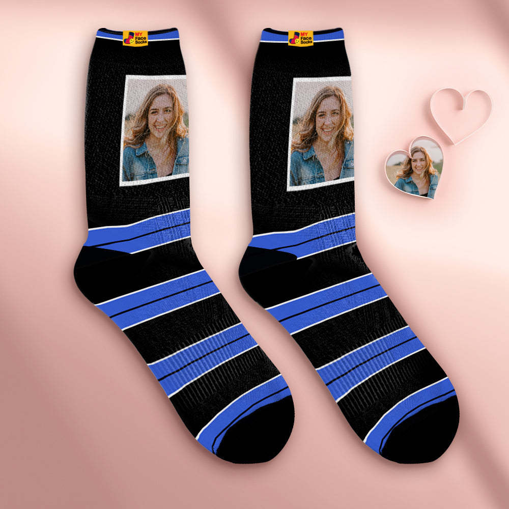 Calcetines Transpirables Personalizados Para La Cara Calcetines Suaves Personalizados Regalos Para Amantes-rayas - MyFaceSocksES