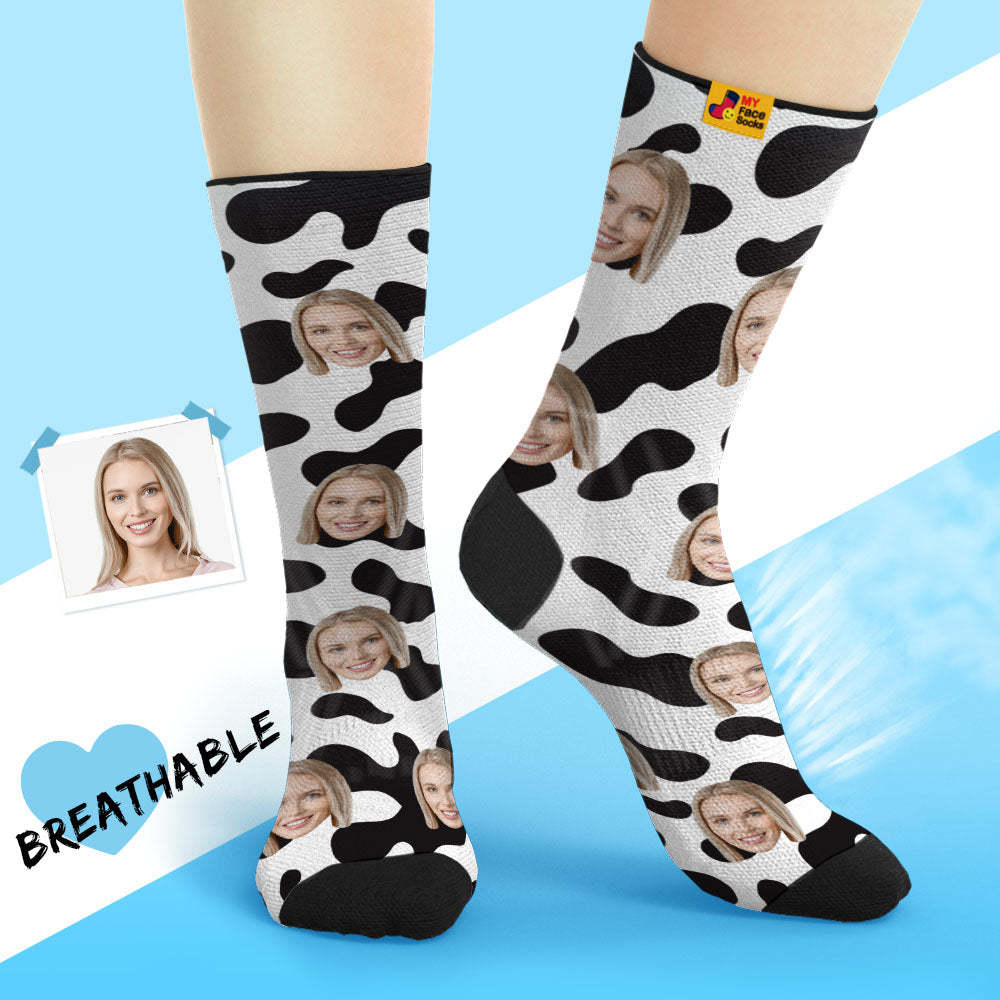 Calcetines Personalizados Transpirables Para La Cara, Calcetines Suaves Personalizados, Regalos Para Puntos De Vaca Amante - MyFaceSocksES