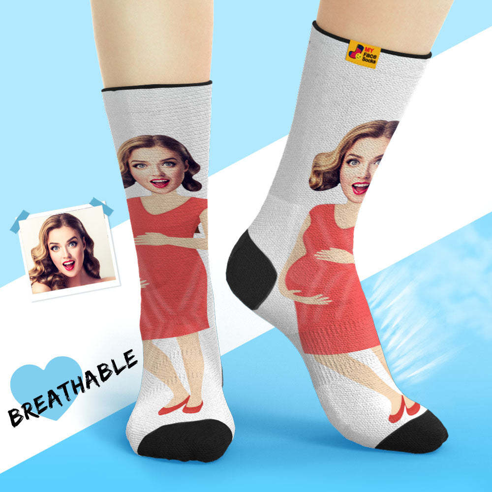 La Cara Respirable Personalizada Pega Los Regalos Suaves Personalizados De Los Calcetines Para La Mamá Estupenda - MyFaceSocksES