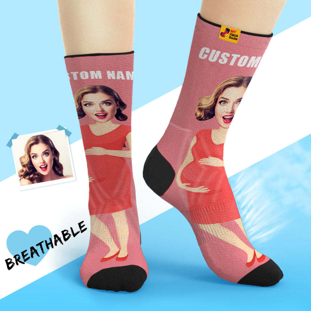 La Cara Respirable Personalizada Pega Los Regalos Suaves Personalizados De Los Calcetines Para La Mamá Estupenda - MyFaceSocksES