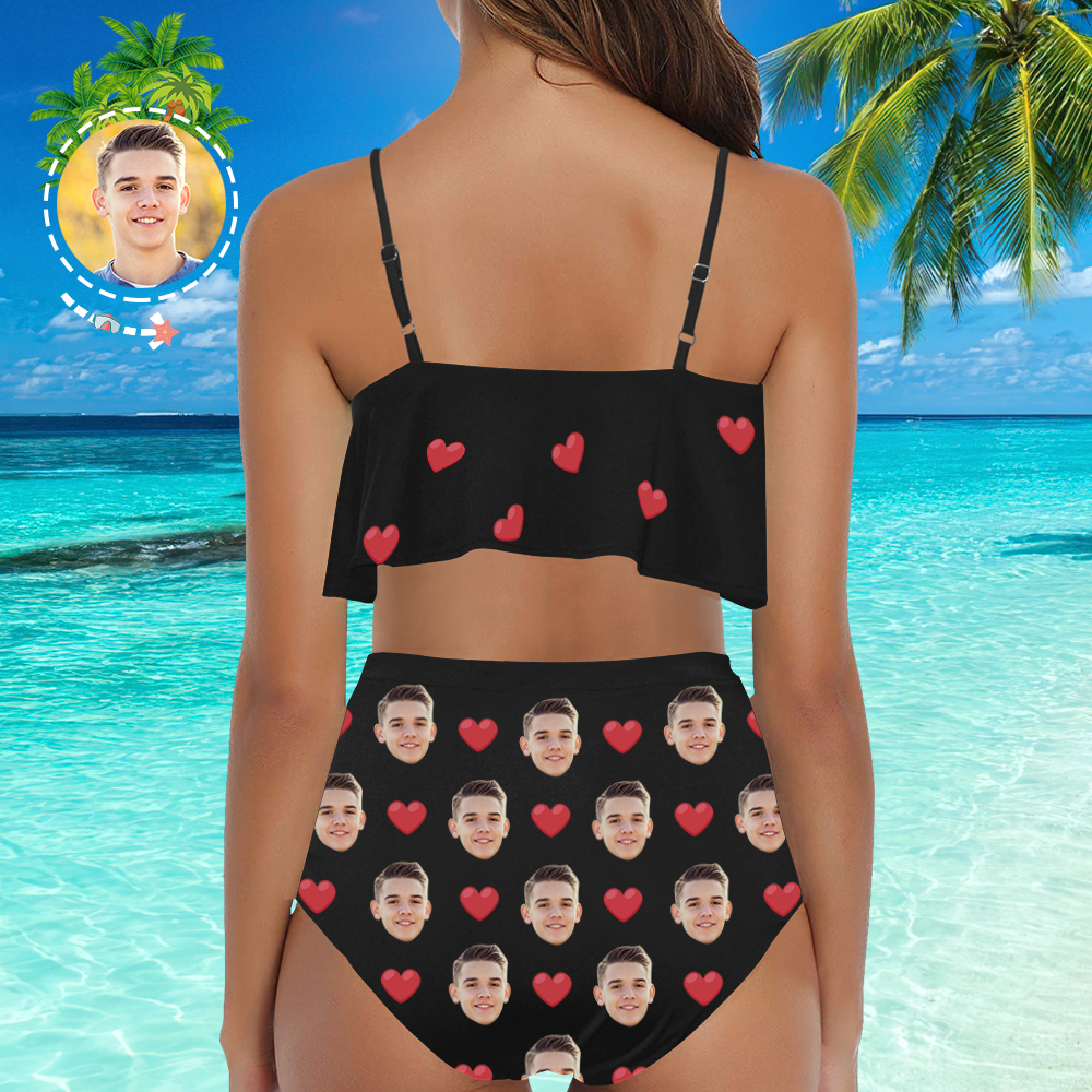 Trajes De Baño De Talle Alto Con Volantes De Verano Para Mujer En Bikini Con Cara Personalizada Regalo Para Ella - Corazón - MyFaceSocksES