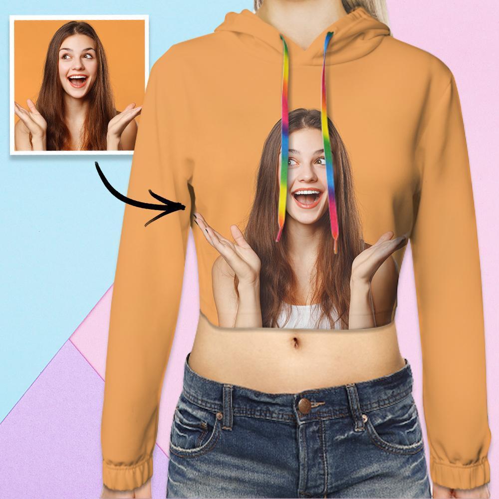 Top Corto De Sudadera Con Foto Impresa Informal De Manga Larga Para Mujer Personalizada, Jersey, Sudadera Con Capucha - MyFaceSocksES