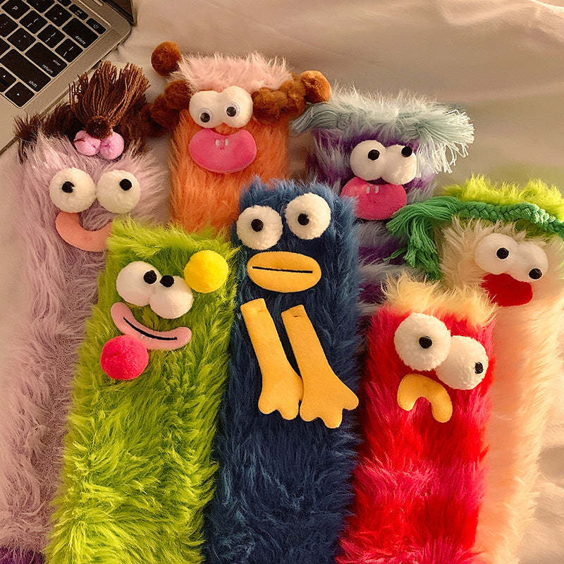 Lindos Calcetines De Felpa Con Ojos Grandes Calcetines Cálidos Gruesos De Invierno - MyFaceSocksES