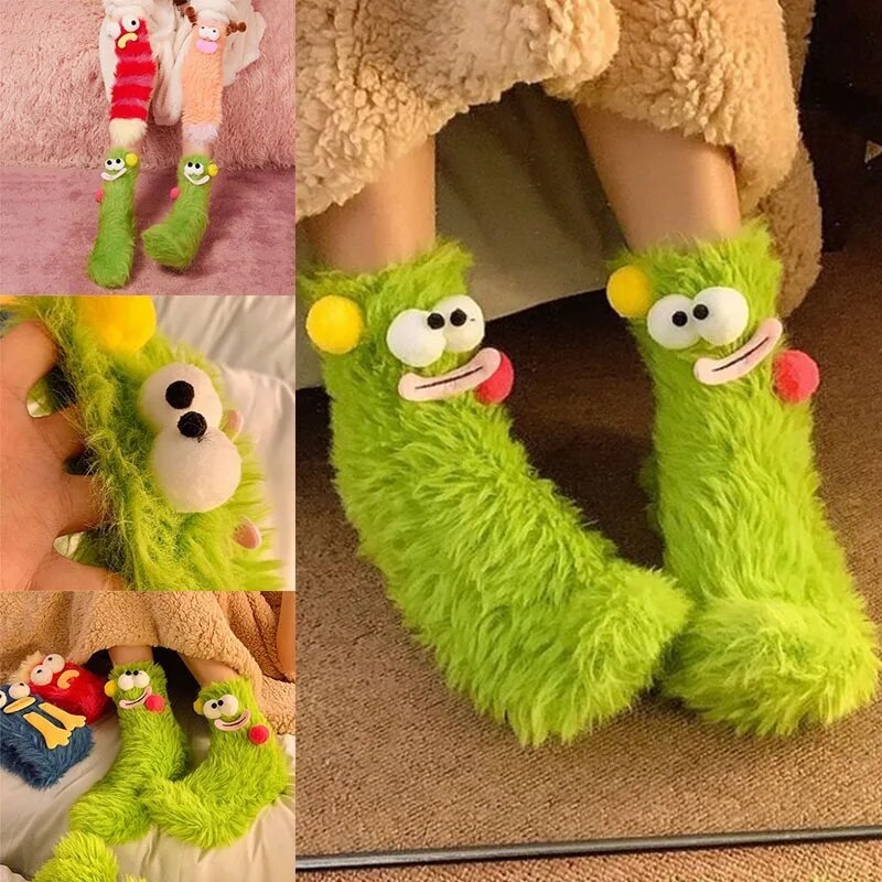 Lindos Calcetines De Felpa Con Ojos Grandes Calcetines Cálidos Gruesos De Invierno - MyFaceSocksES