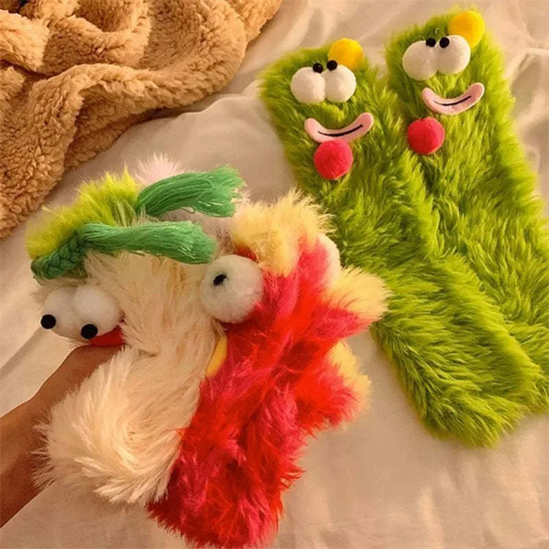 Lindos Calcetines De Felpa Con Ojos Grandes Calcetines Cálidos Gruesos De Invierno - MyFaceSocksES