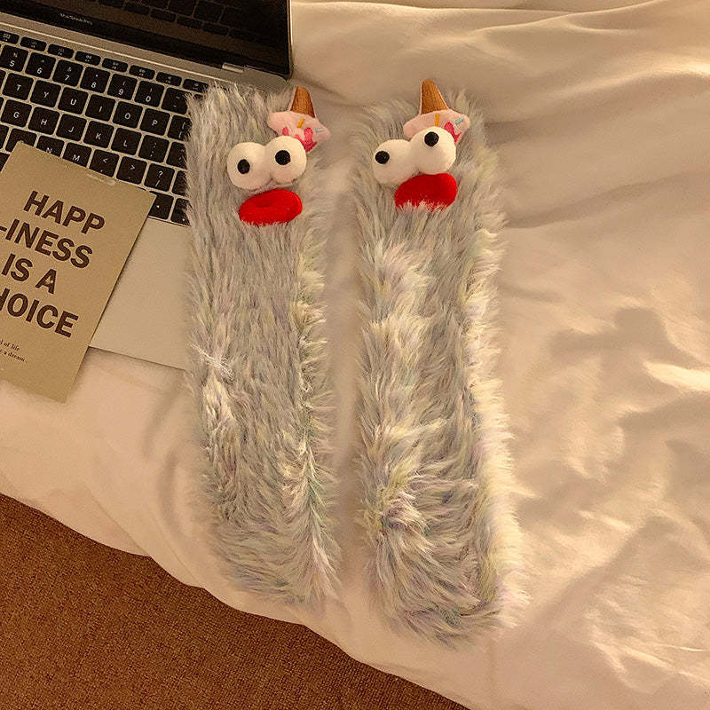 Lindos Calcetines De Felpa Con Ojos Grandes Calcetines Cálidos Gruesos De Invierno - MyFaceSocksES